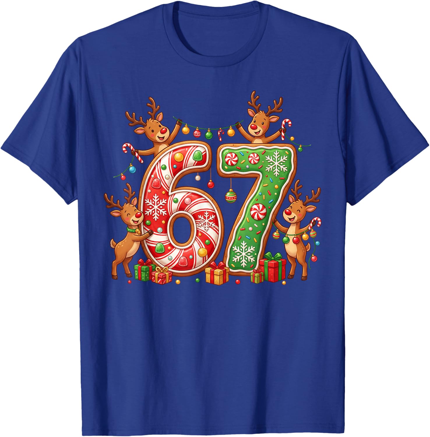 Christmas 67 Funny Xmas Six Seven Ugly Sweater 6-7 T-Shirt - T-Shirt | Royal