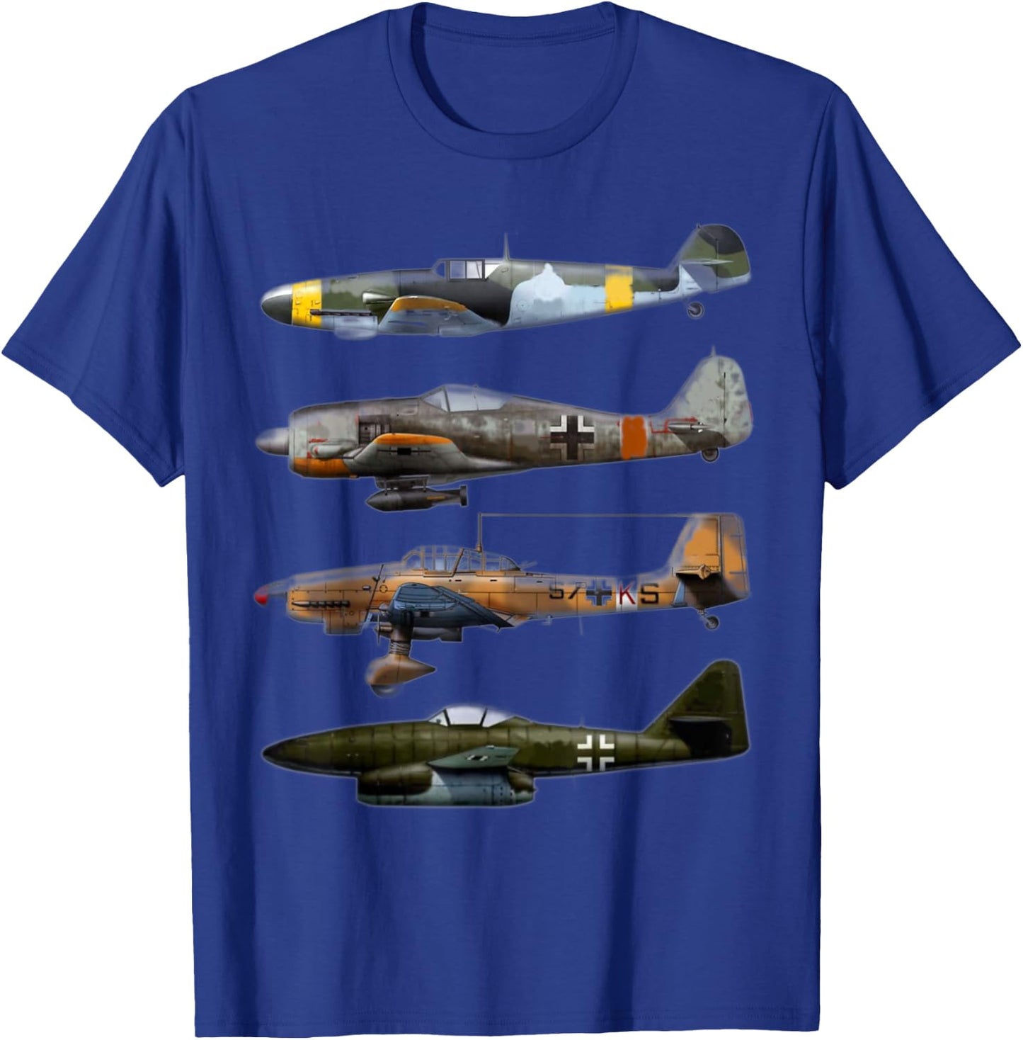 WW2 German Warplanes JU-87 Stuka ME 262 BF-109 T-Shirt - T-Shirt | Royal