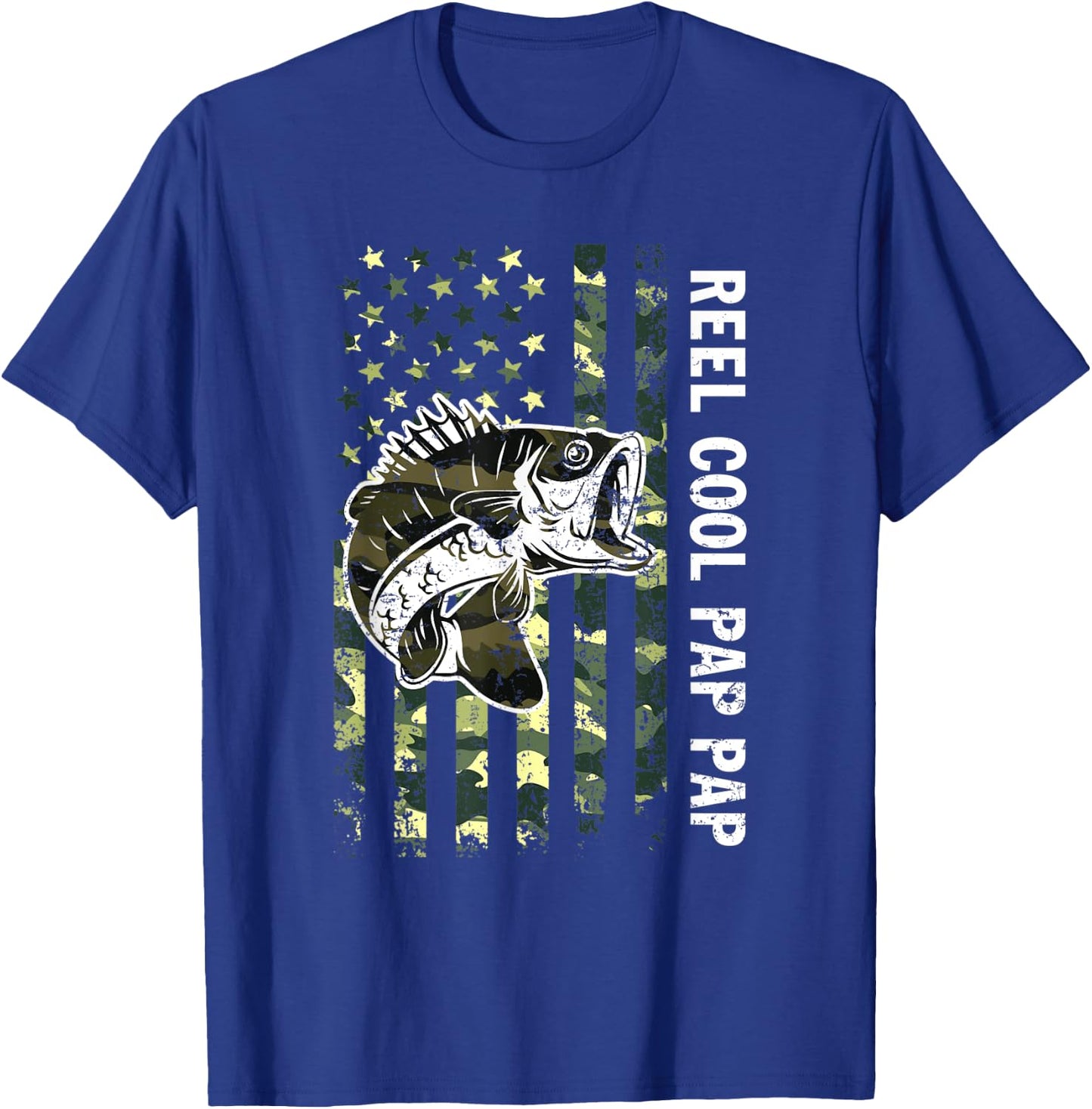 Father's Day Reel Cool Pap Pap Fish Camouflage American Flag T-Shirt - T-Shirt | Royal
