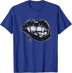 Halloween Vampire Fangs Female Lips Design T-Shirt - T-Shirt | Royal