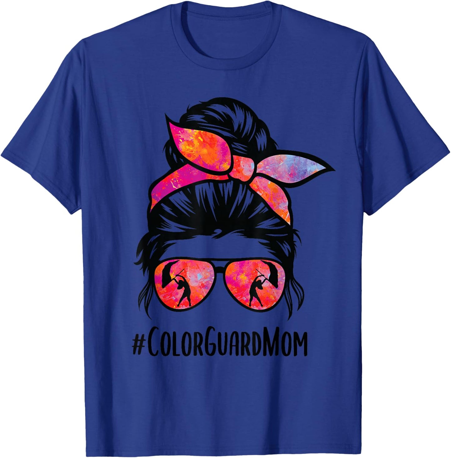 Color Guard Mom messy bun Marching Band School Mommy Mother T-Shirt - T-Shirt | Royal