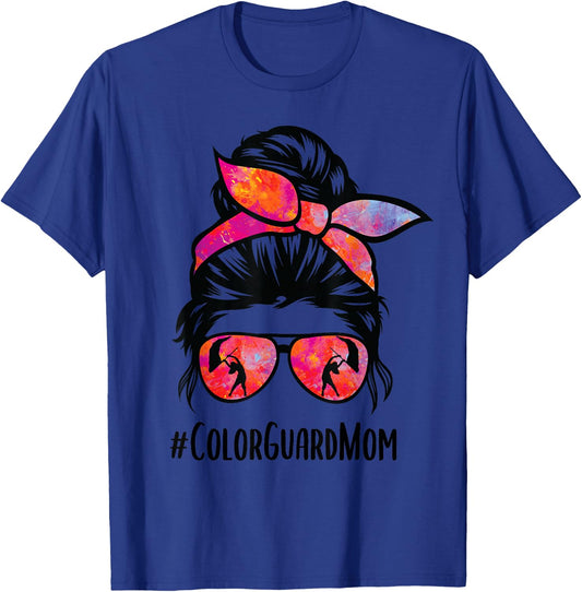 Color Guard Mom messy bun Marching Band School Mommy Mother T-Shirt - T-Shirt | Royal