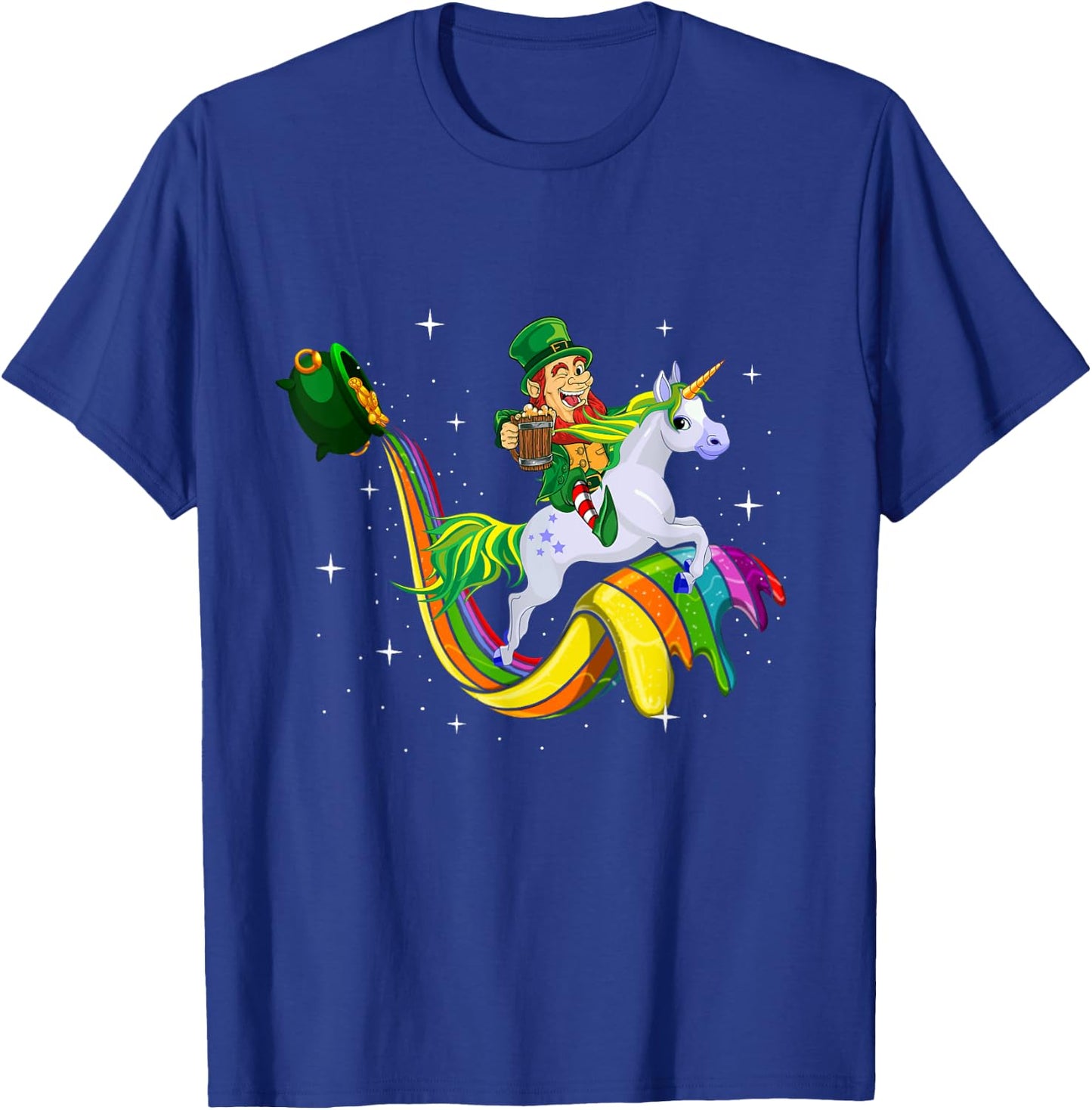 Unicorn St Patricks Day Men Women Lucky Leprechaun Rainbow T-Shirt - T-Shirt | Royal
