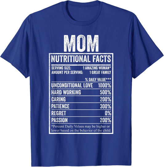 Mom Nutritional Facts Shirt, Funny Women Nutrition T-Shirt - T-Shirt | Royal