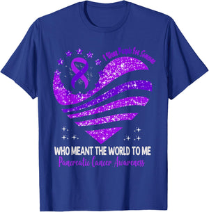 I Wear Purple For Pancreatic Cancer Awareness Heart Ribbon T-Shirt - T-Shirt | Royal