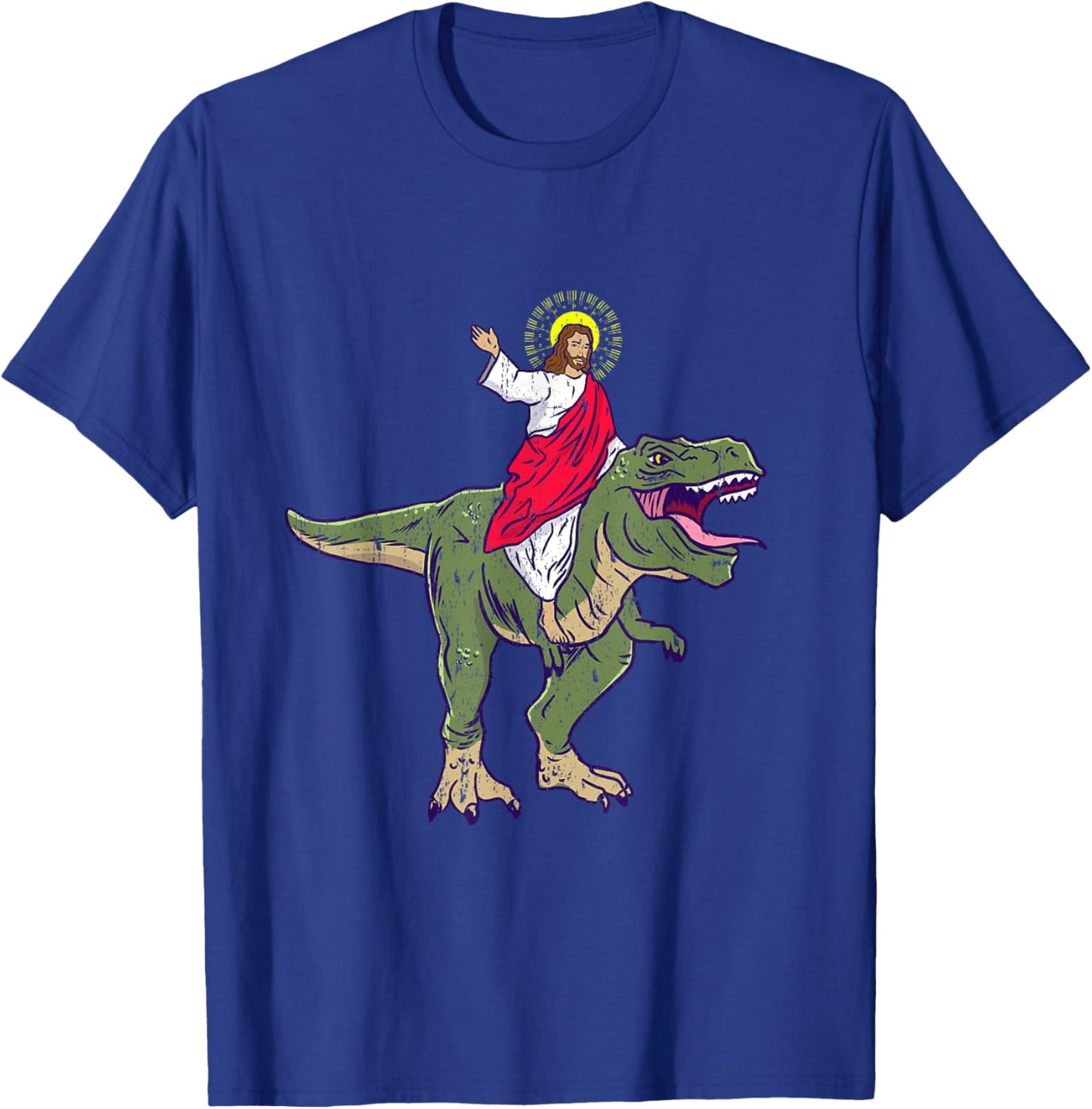 Jesus Riding Dinosaur Vintage T-Shirt - T-Shirt | Royal