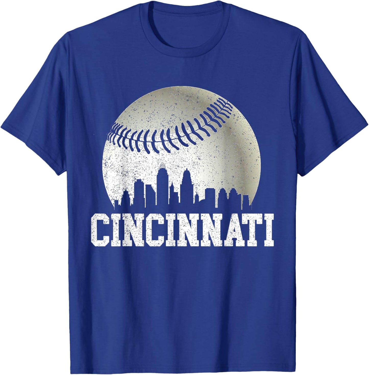 Cincinnati Vintage Baseball Distressed Gameday Retro T-Shirt - T-Shirt | Royal