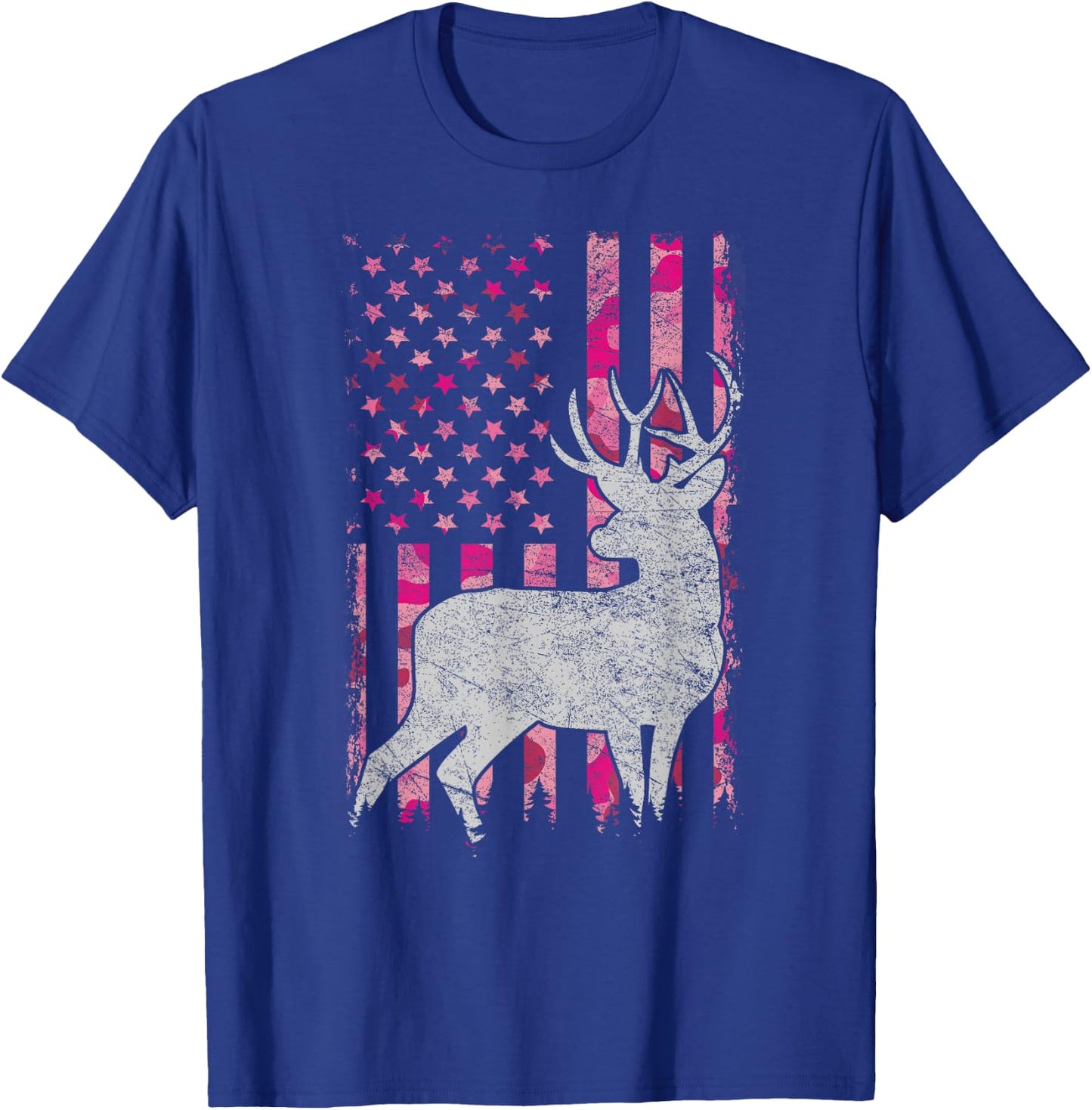 Women Girls Patriotic Pink Camo USA Flag Deer Hunter T-Shirt - T-Shirt | Royal