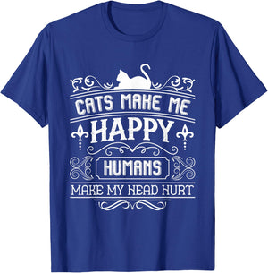 Cats Make Me Happy Humans Make My Head Hurt Festival Cat Mom T-Shirt - T-Shirt | Royal