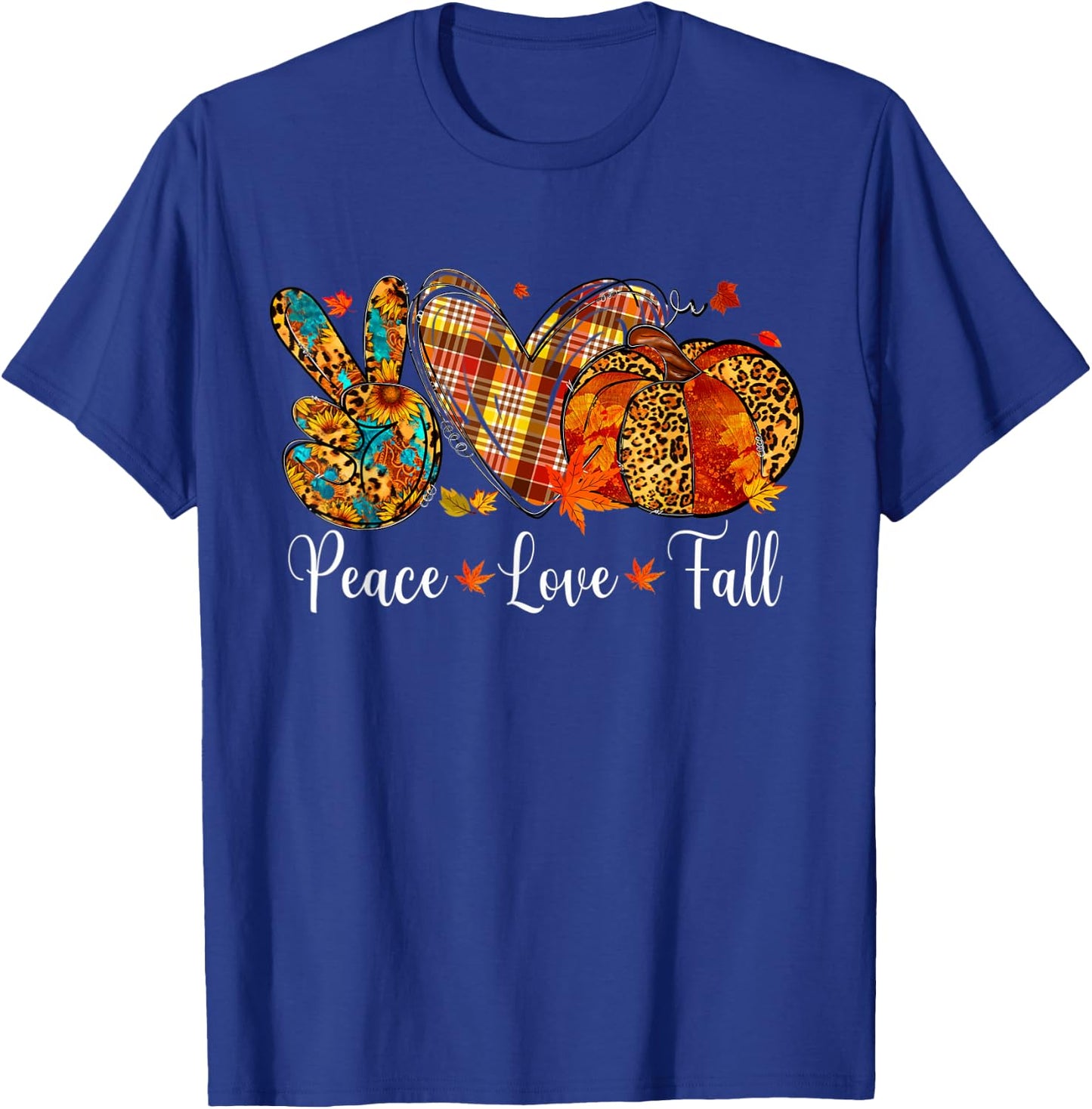 Peace Love Fall Pumpkin Autum Happy Fall Thanksgiving T-Shirt - T-Shirt | Royal