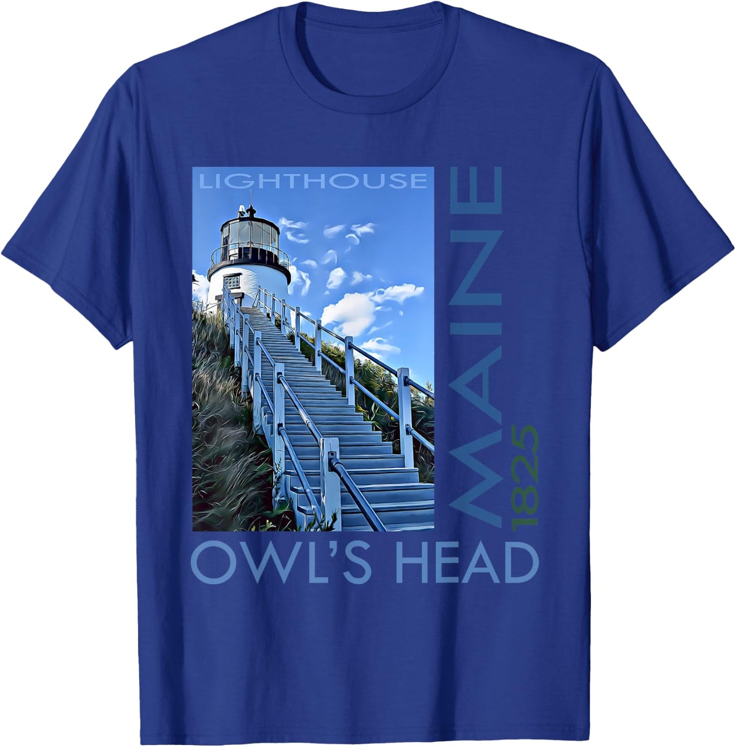 Owl's Head Lighthouse Maine 1825 Design T-Shirt - T-Shirt | Royal