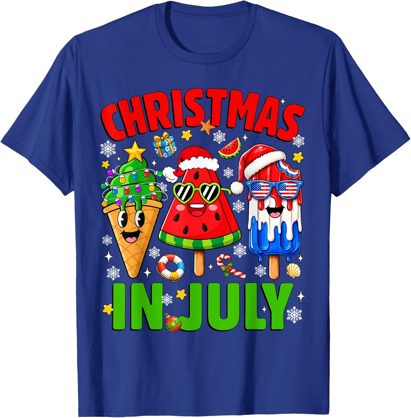 Christmas in July Ice Pops Watermelon Xmas Santa Hat Kids T-Shirt - T-Shirt | Royal
