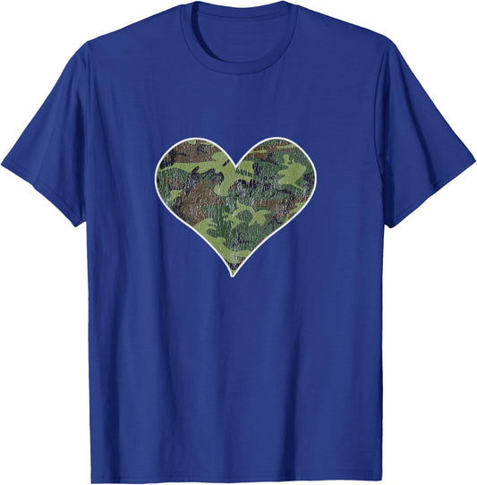 Camoflauge Heart Camo Camouflage Distressed T-Shirt - T-Shirt | Royal