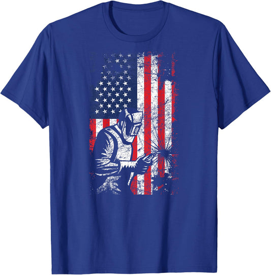 Welding American Flag Welder Fathers Day Design On Back Women Kids Men T-Shirt - T-Shirt | Royal