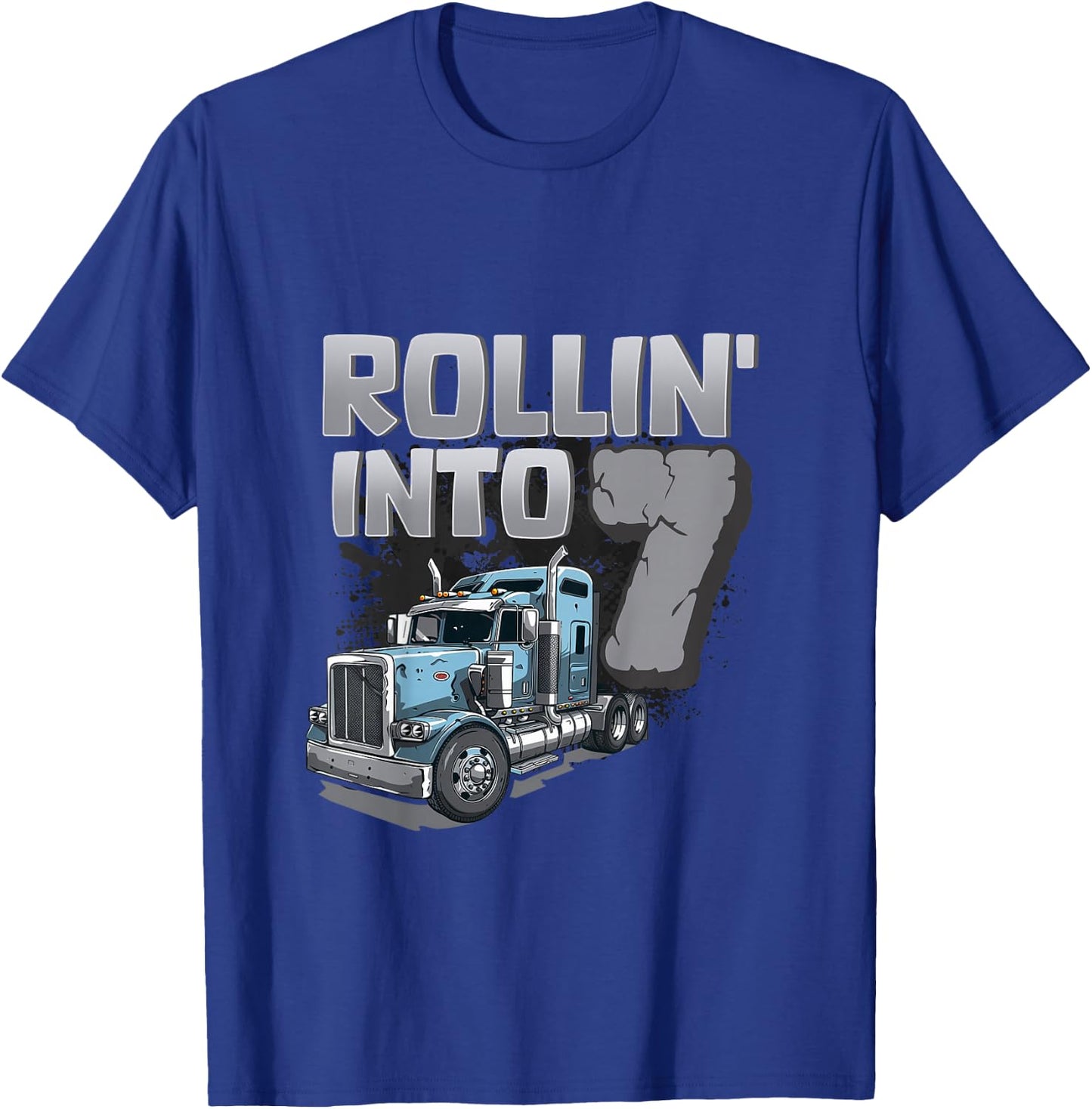 Birthday Semi Truck Shirt For Kids - Rollin' Into 7 T-Shirt - T-Shirt | Royal