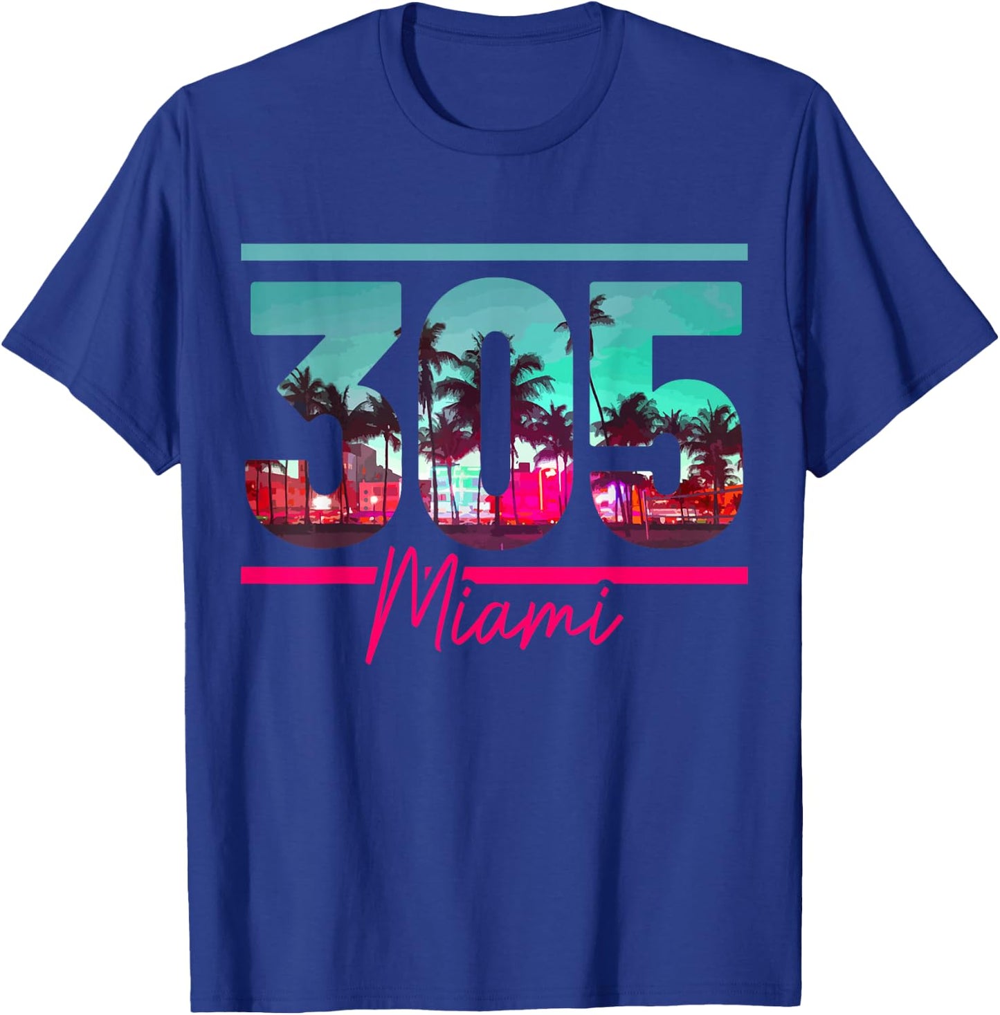 Miami 305 Area Code Florida Vintage Palm Trees Pride Retro T-Shirt - T-Shirt | Royal