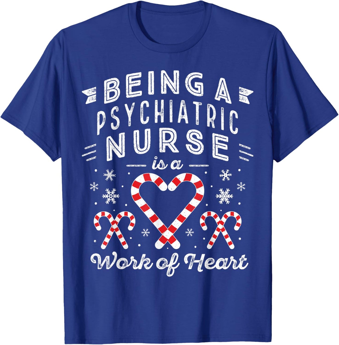 Christmas Candy Cane Heart Men Women PMHNP Psychiatric Nurse T-Shirt - T-Shirt | Royal