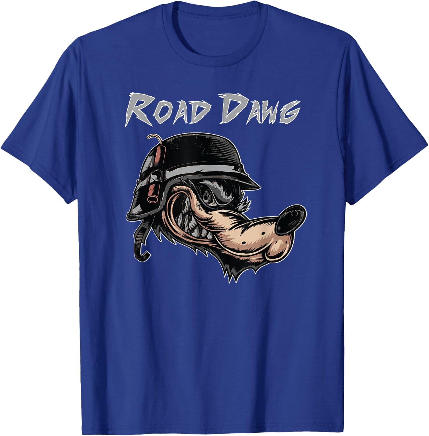 Road Dog Motorcycle Bike Wolf Comic Biker Helmet Cartoon Women Kids T-Shirt - T-Shirt | Royal