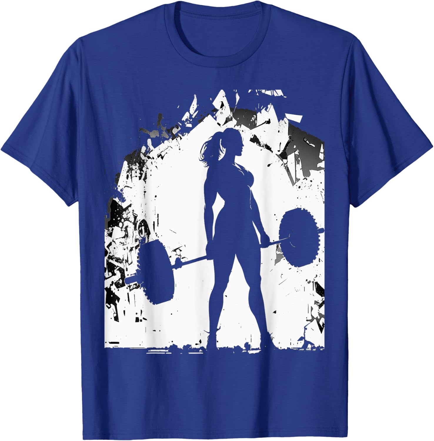 Strong Muscular Fit Gym Woman Lifting Weights Silhouette Art T-Shirt - T-Shirt | Royal