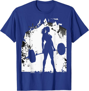 Strong Muscular Fit Gym Woman Lifting Weights Silhouette Art T-Shirt - T-Shirt | Royal