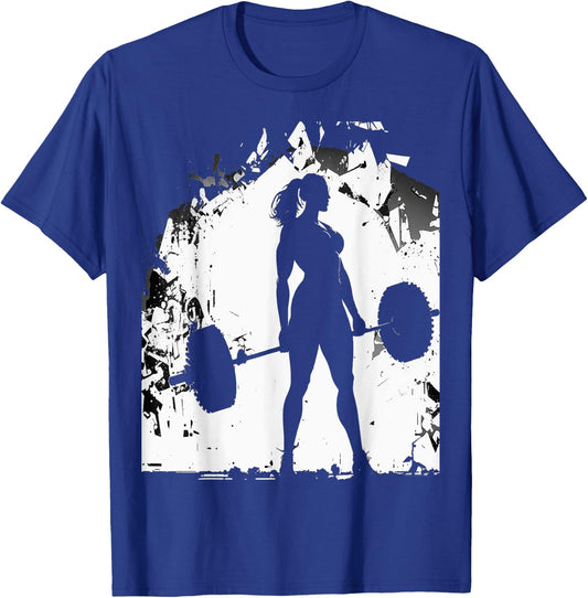 Strong Muscular Fit Gym Woman Lifting Weights Silhouette Art T-Shirt - T-Shirt | Royal