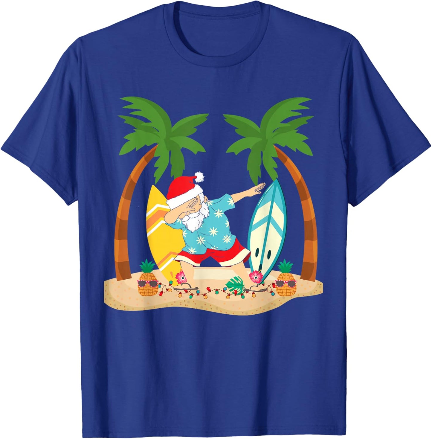 Christmas in July Dabbing Santa Tropical Beach Surfing T-Shirt - T-Shirt | Royal