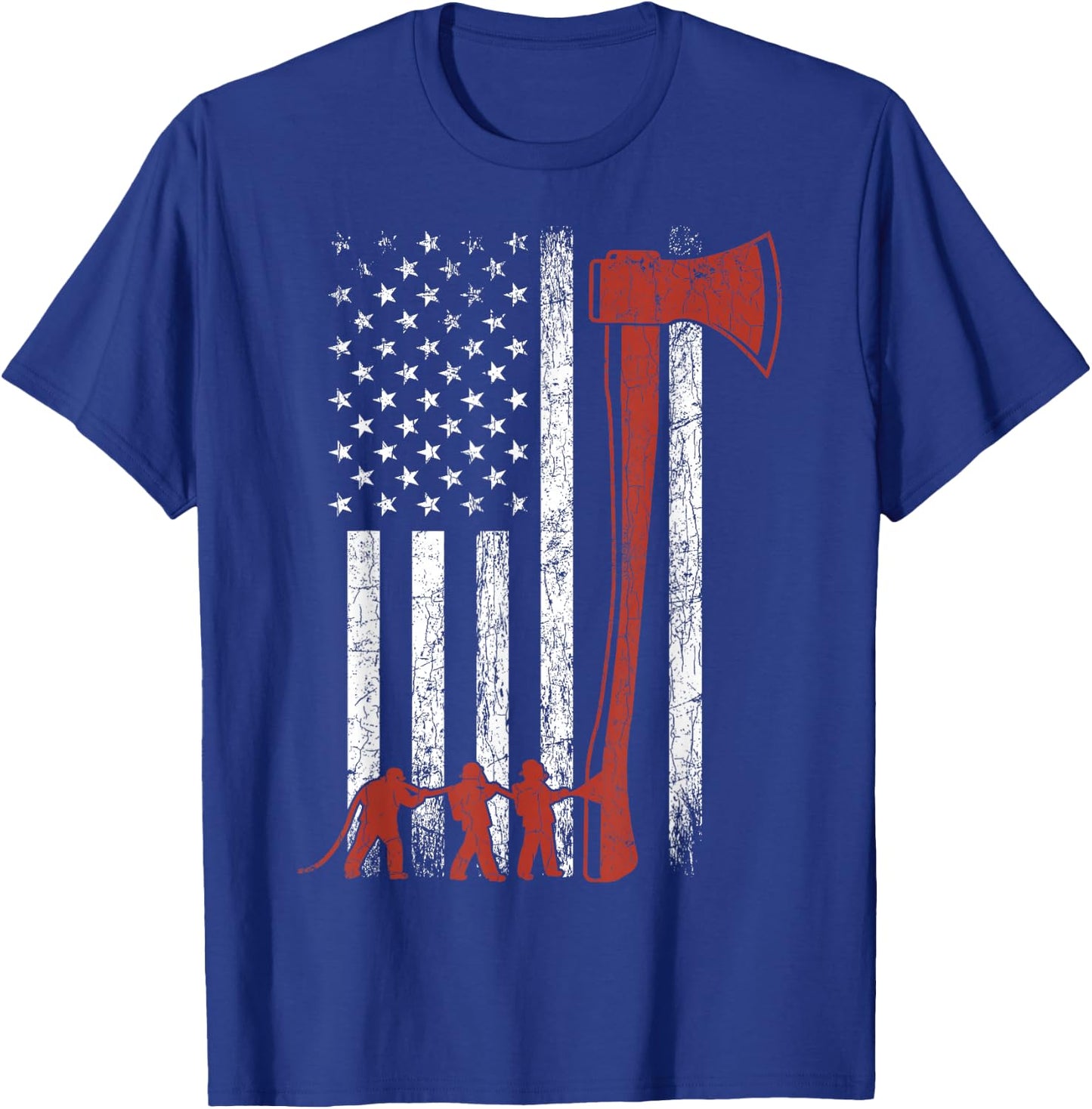 Firefighter USA Flag Funny Firemen Fire Truck Graphic T-Shirt - T-Shirt | Royal
