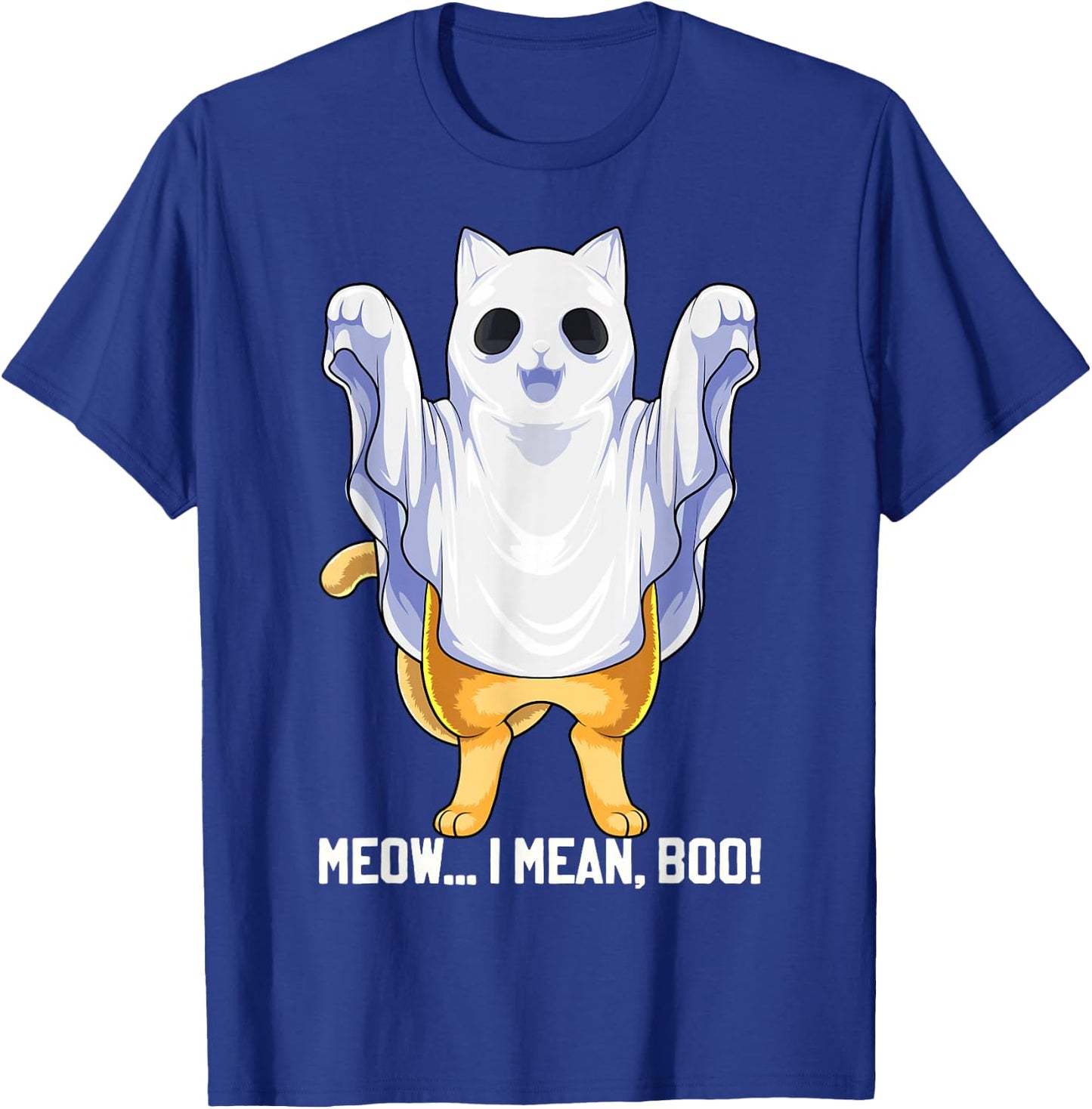 Meow I Mean Boo Ghost Cat Funny Halloween Costume Boys Kids T-Shirt - T-Shirt | Royal