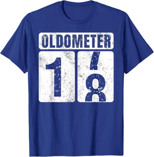 Oldometer 18 Shirt Vintage Funny 18th Birthday Gift T-Shirt - T-Shirt | Royal