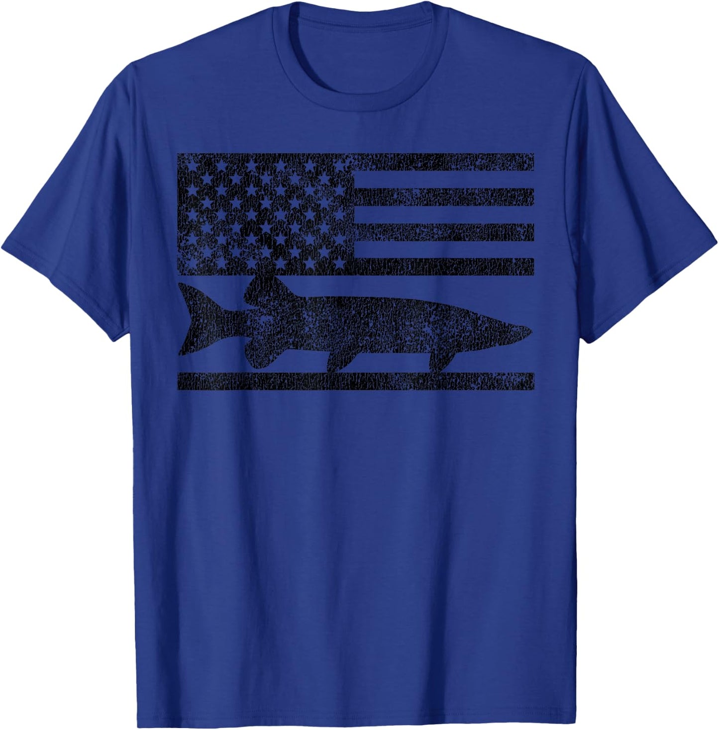 Musky Fishing - Muskie Fisherman American Flag Gift T-Shirt - T-Shirt | Royal