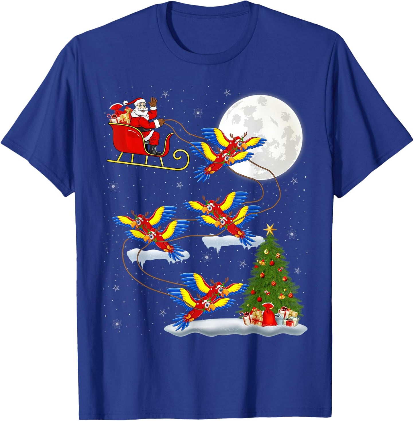 Funny Xmas Lighting Tree Santa Riding Macaw Christmas T-Shirt - T-Shirt | Royal