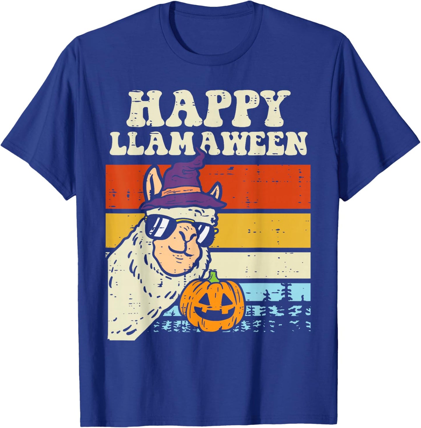 Happy Llamaween Llama Witch Retro Halloween Alpaca Animal T-Shirt - T-Shirt | Royal