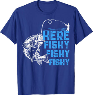 Here Fishy Funny Fishkeeping Aquarist Aquarium Graphic T-Shirt - T-Shirt | Royal