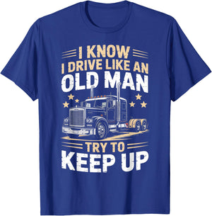 Semi-Trailer Tractor Wheeler Trucking Old Man Trucker T-Shirt - T-Shirt | Royal