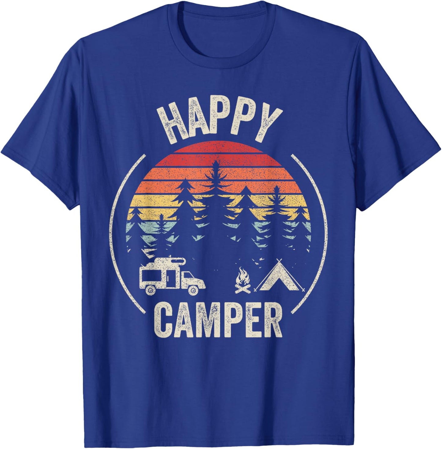 Vintage Retro Happy Camper Camping T-Shirt - T-Shirt | Royal