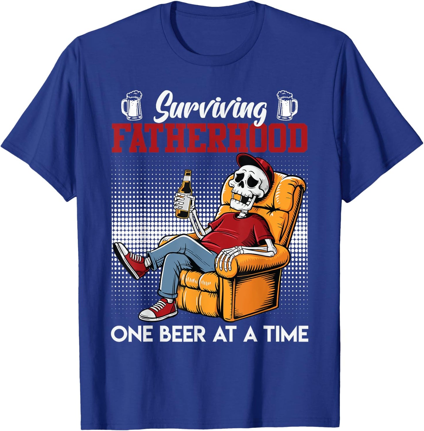 Fatherhood SURVIVING FATHERHOOD ONE BEER A TIME Dads T-Shirt - T-Shirt | Royal