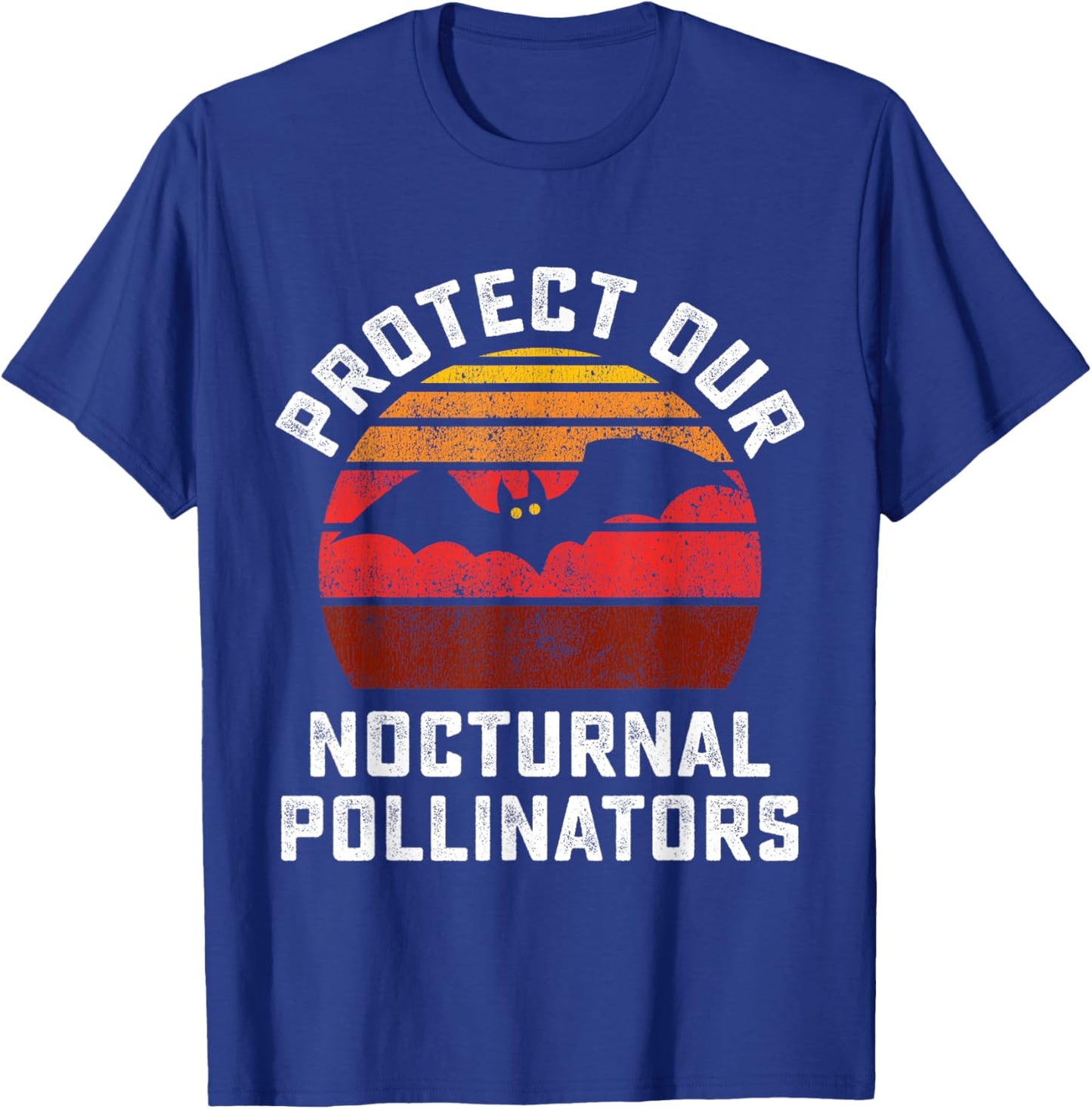 Protect Our Nocturnal Pollinators Bat Retro Halloween Bats T-Shirt - T-Shirt | Royal