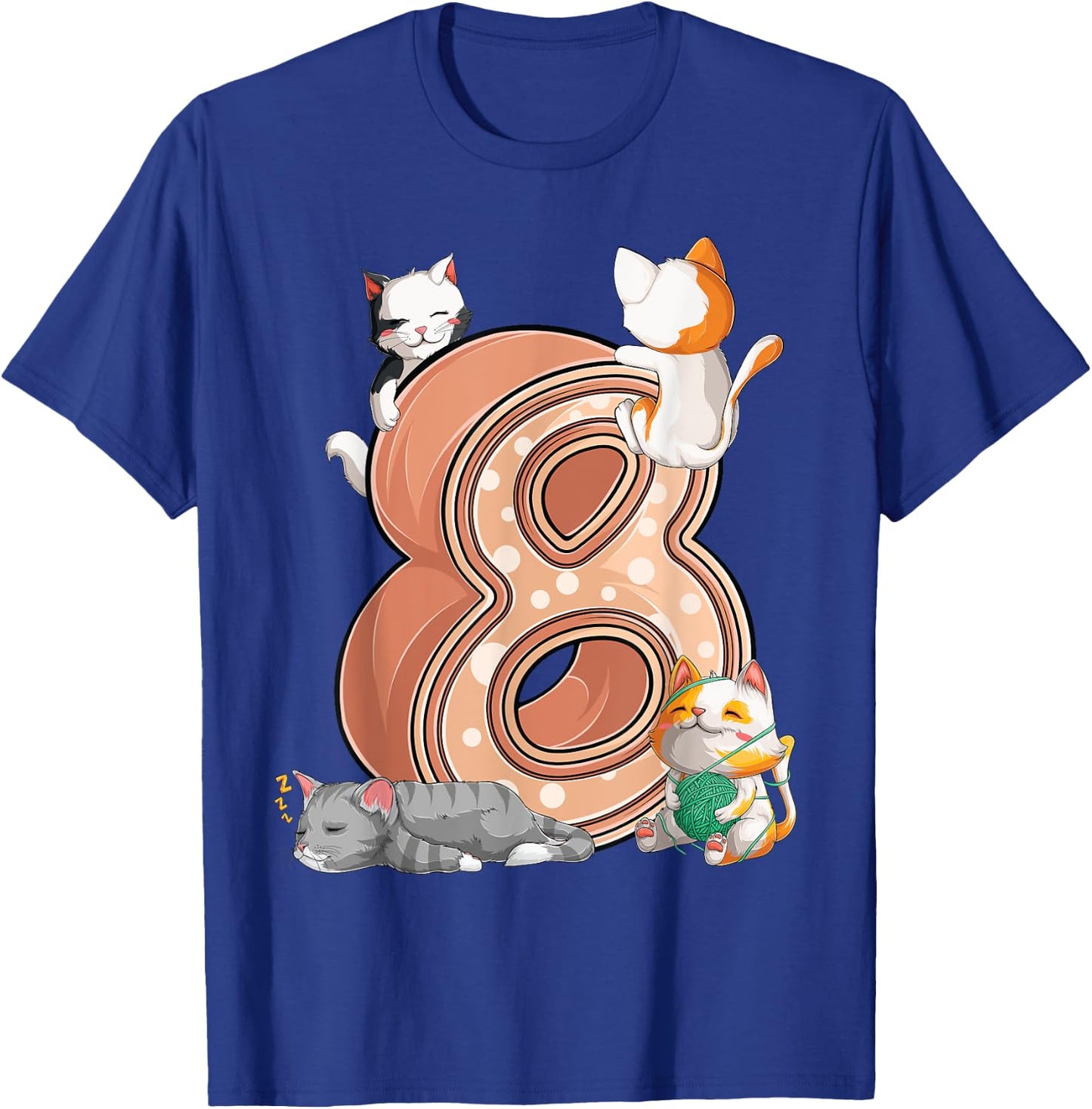 Cats 8th Birthday Party Eight 8 Years Old Kitten Pet Owner T-Shirt - T-Shirt | Royal