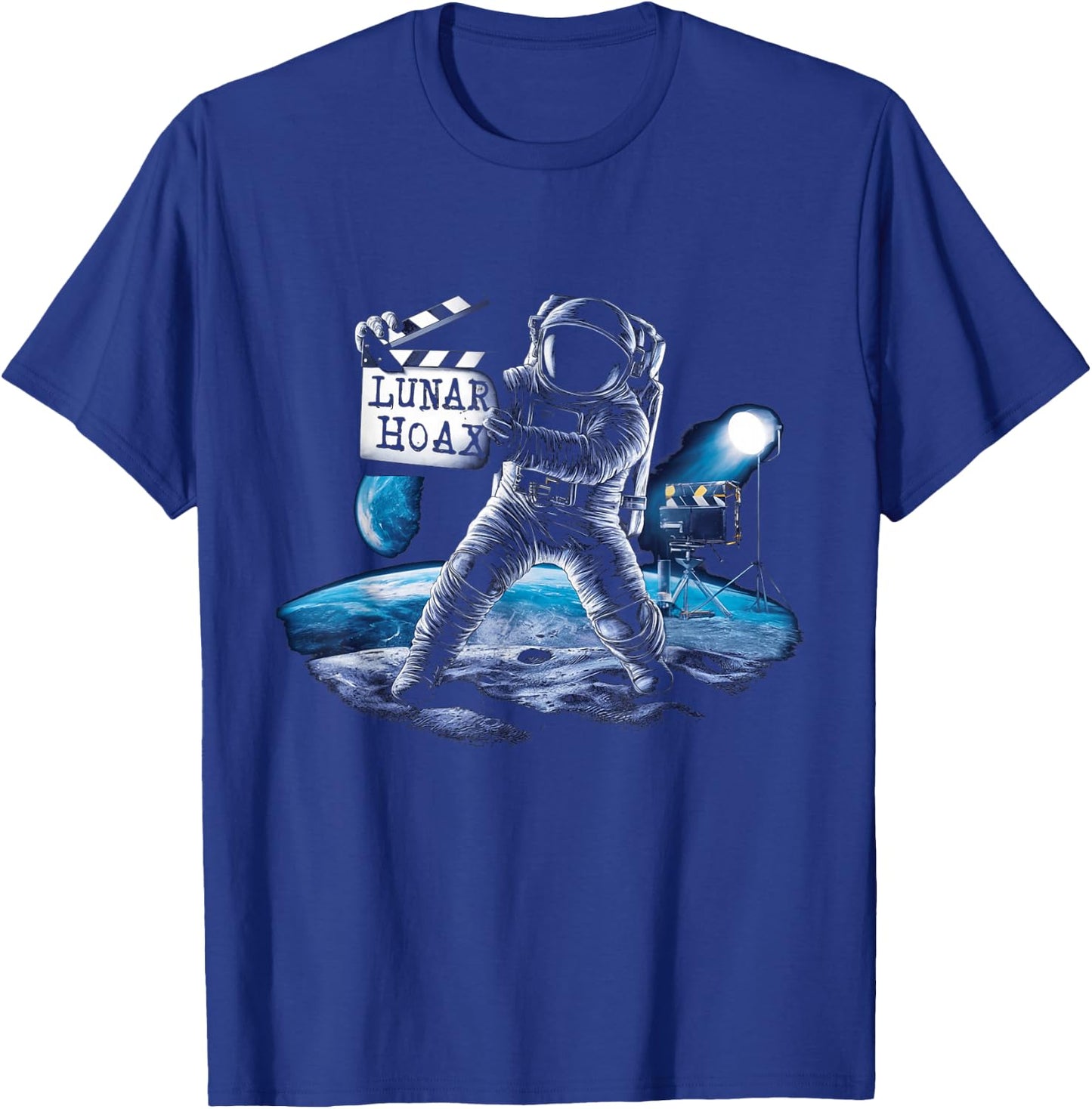 Astronaut Lunar Hoax Moon Landing Conspiracy Theory T-Shirt - T-Shirt | Royal