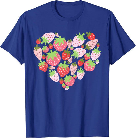 Kawaii Strawberry Heart Cottagecore Aesthetic Strawberries T-Shirt - T-Shirt | Royal
