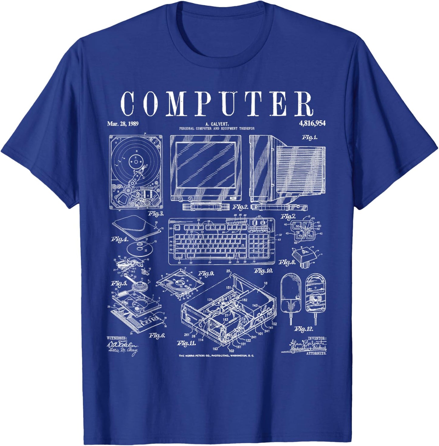 Computer Gamer Geek Vintage IT PC Hardware Patent Print T-Shirt - T-Shirt | Royal