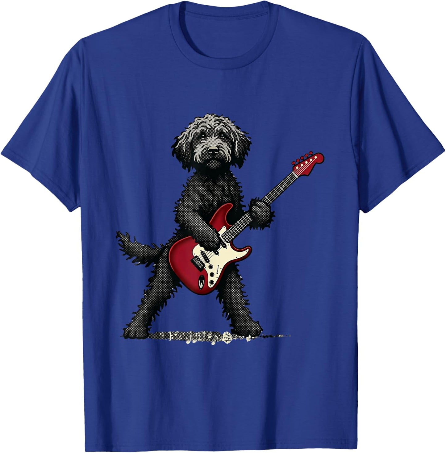 Funny Rock Goldendoodle Dog Playing Guitar Music Lover Dog T-Shirt - T-Shirt | Royal