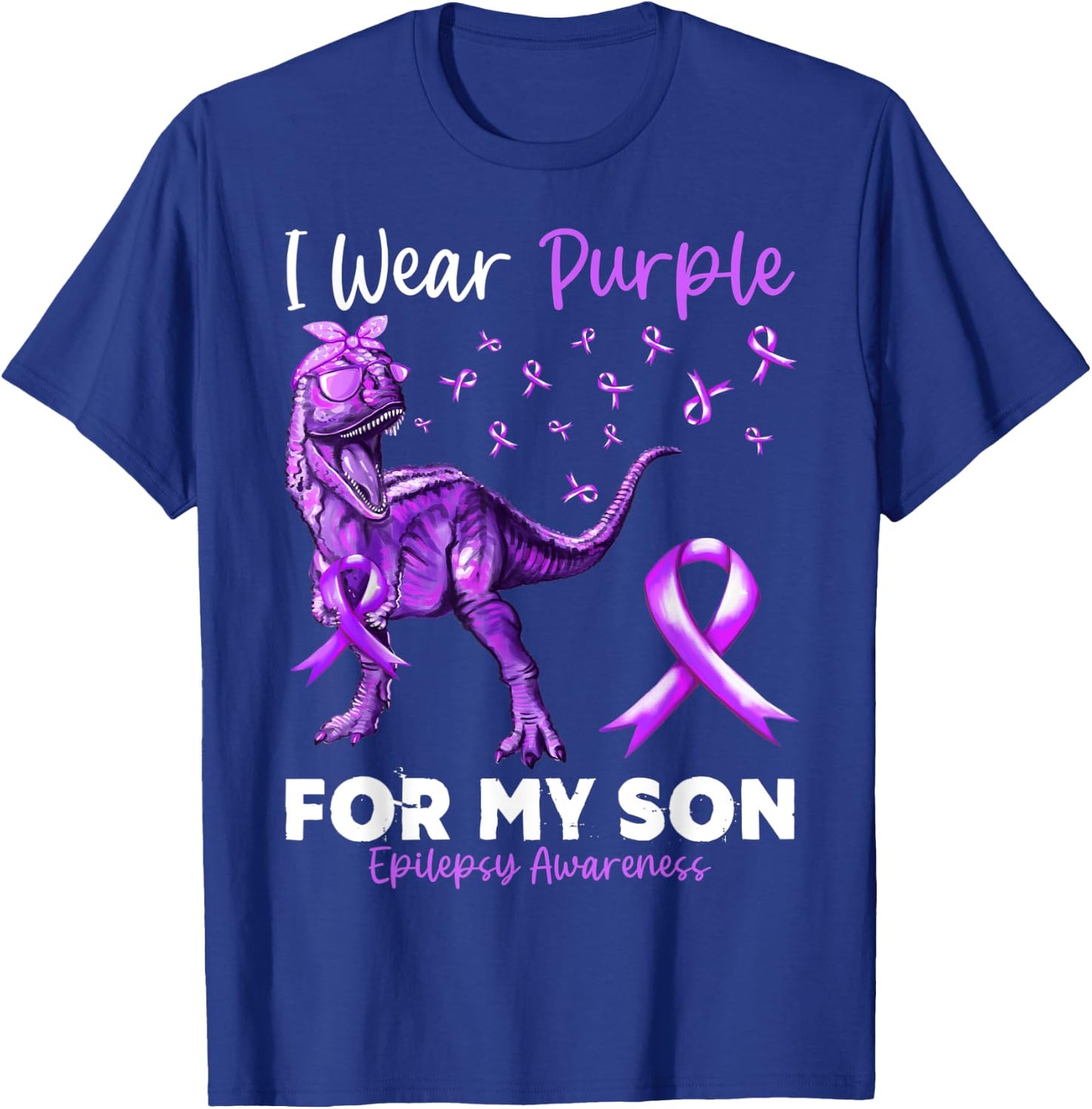 I Wear Purple For My Son Epilepsy Awareness Dinosaur T-Shirt - T-Shirt | Royal