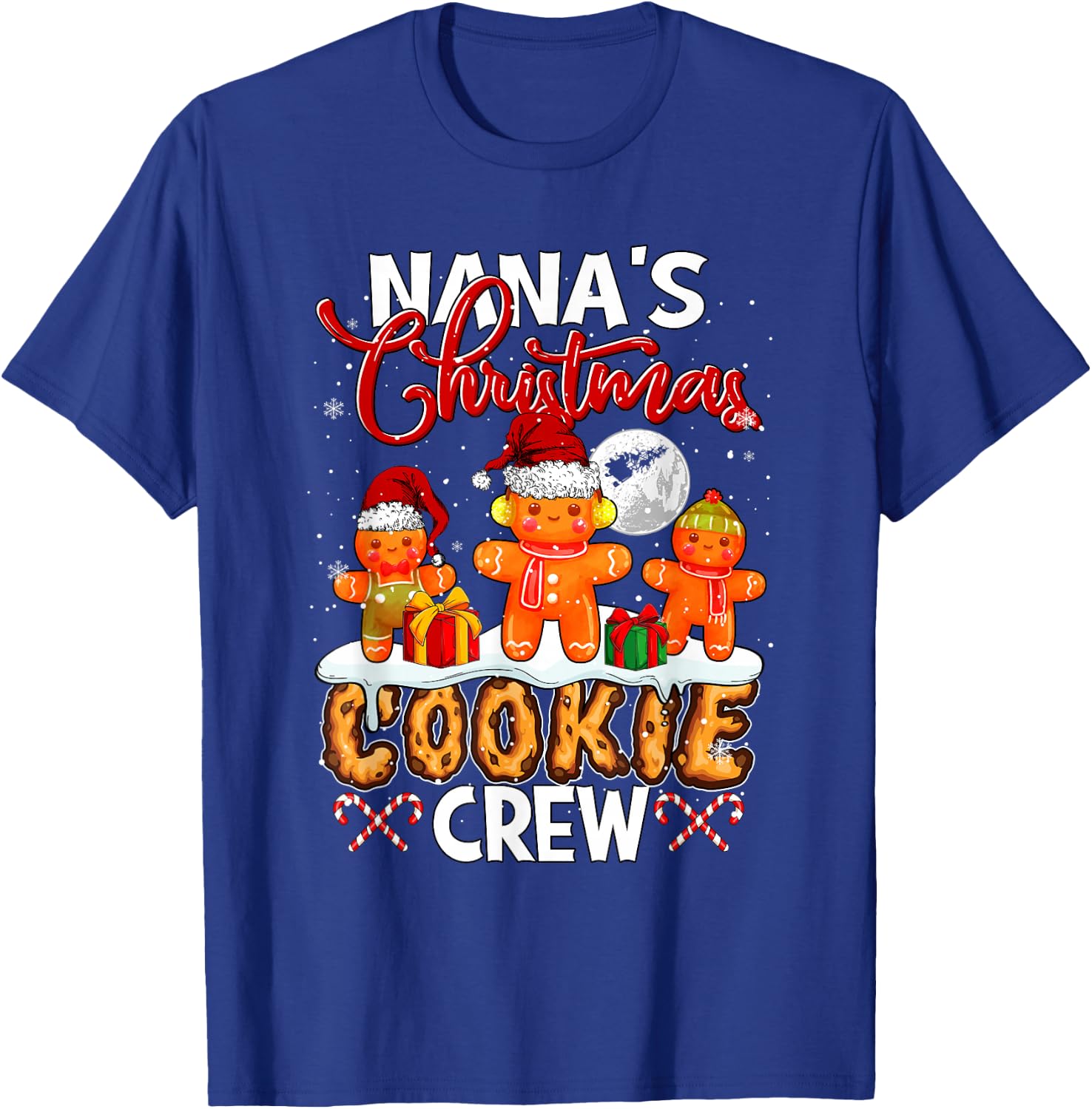 Nana's Christmas Cookie Crew Three Santa Gingerbread Baker T-Shirt - T-Shirt | Royal