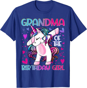 Grandma of the Birthday Girl Dabbing Unicorn Grandmother T-Shirt - T-Shirt | Royal