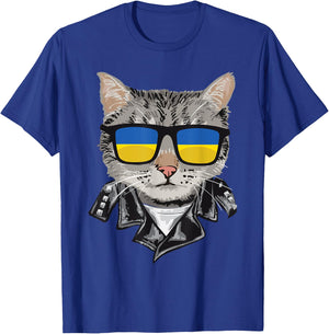 Cat Ukraine Flag Sunglasses - Cool Ukrainian Cat Women T-Shirt - T-Shirt | Royal