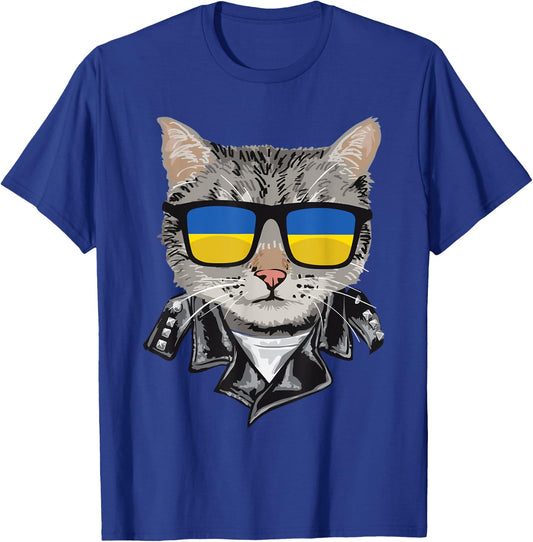 Cat Ukraine Flag Sunglasses - Cool Ukrainian Cat Women T-Shirt - T-Shirt | Royal
