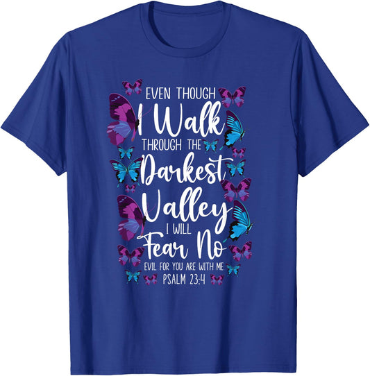 Christian Bible Verse Quote Butterfly Psalm 23:4 T-Shirt - T-Shirt | Royal