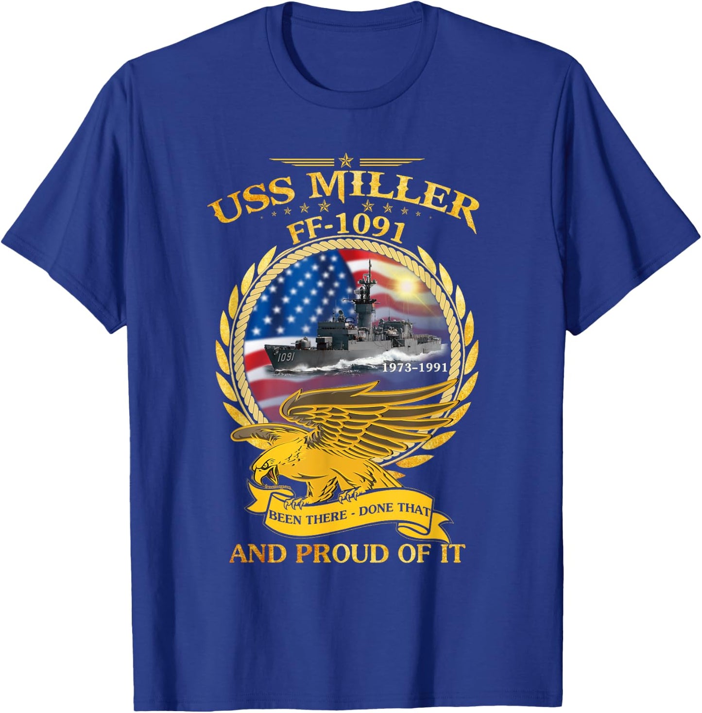 USS Miller (FF-1091) T-Shirt - T-Shirt | Royal