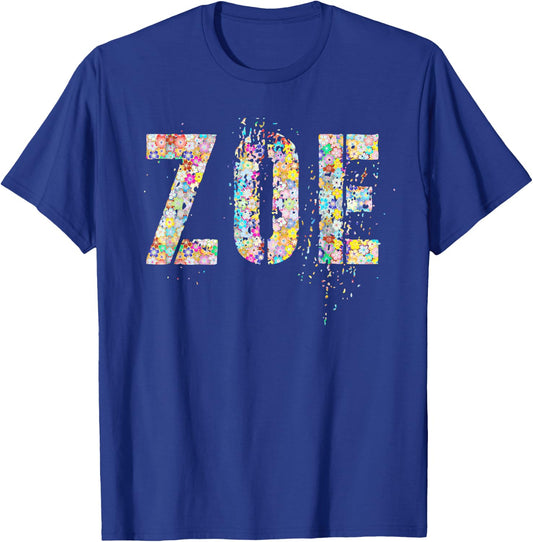 First Name ZOE Flowery Girl Custom Flowers Birthday T-Shirt - T-Shirt | Royal